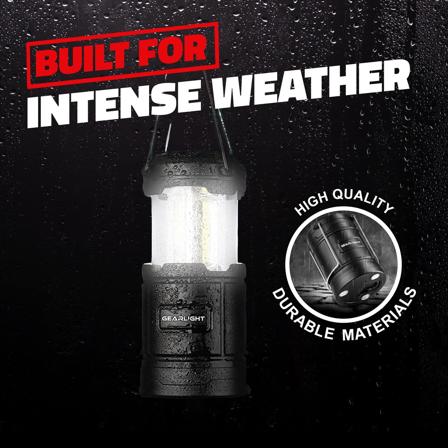 GearLight Camping Lantern - 2 Portable LED Battery Powered Lantern with Magnetic Base and Foldable Hook for Emergency Use or Campsites, Essential Hurricane Survival Kit with Batteries - Black