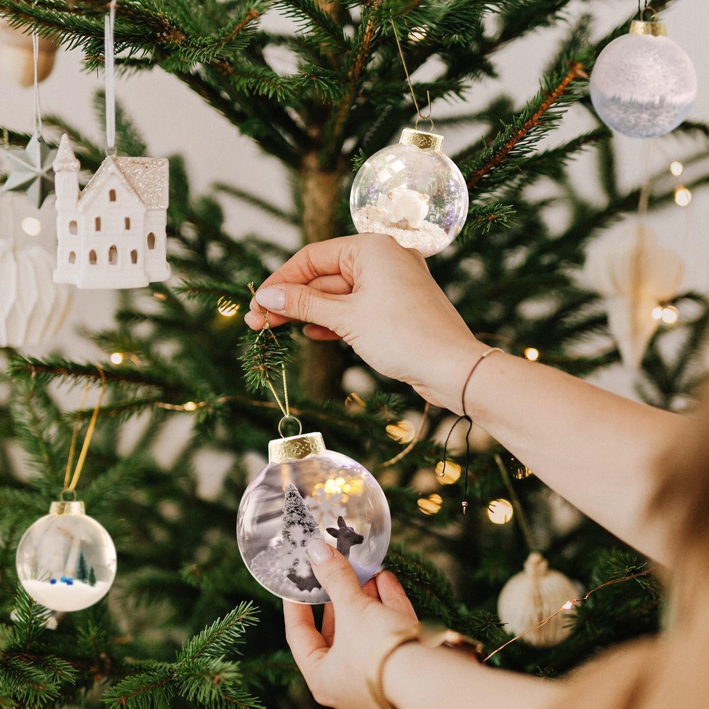 Clear Glass Ornaments for Crafts(3.15inch/80 mm, 12 Set) Large Fillable Hanging Ornaments for Christmas Tree Decor (Gold and Clear)