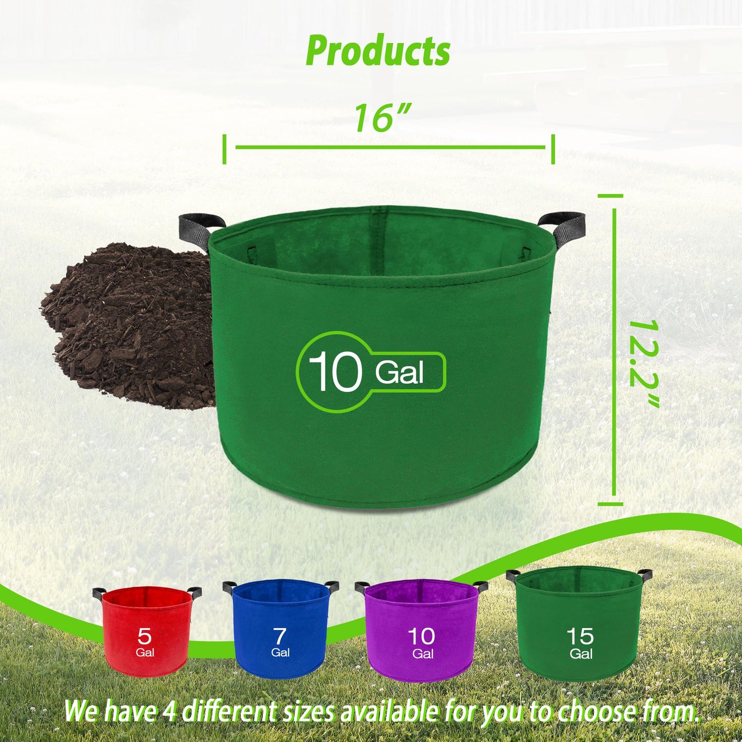 7 Pack 10 Gallon Plant Grow Bags - Mixed 7 Colors with Reinforced Handles & Aeration Design, Ideal for Tomato, Flowers & Fruits