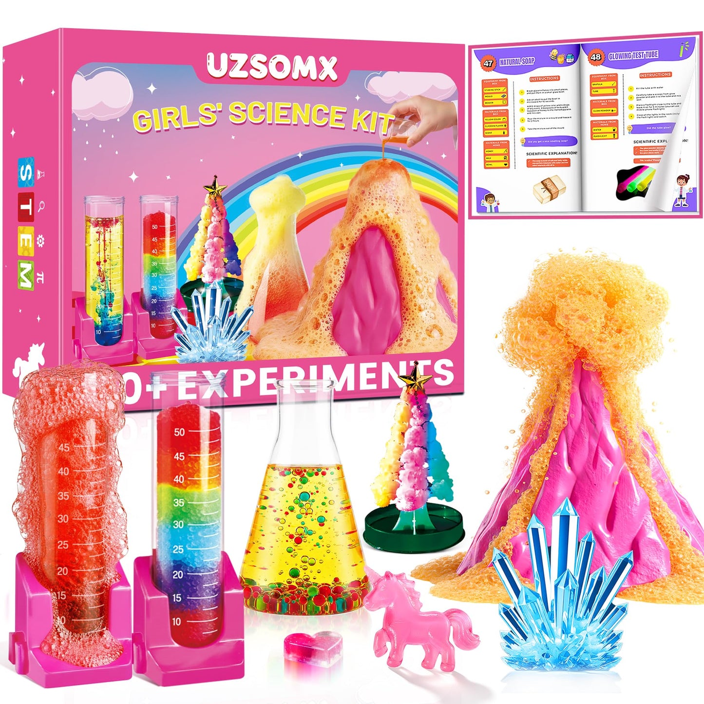 My First Science Kit for Kids Ages 4-5-6-7-8, 150+ Science Experiments Stem Toy Learning & Educational Projects with Chemistry Set, Crystal Growing, Volcano Science Kit