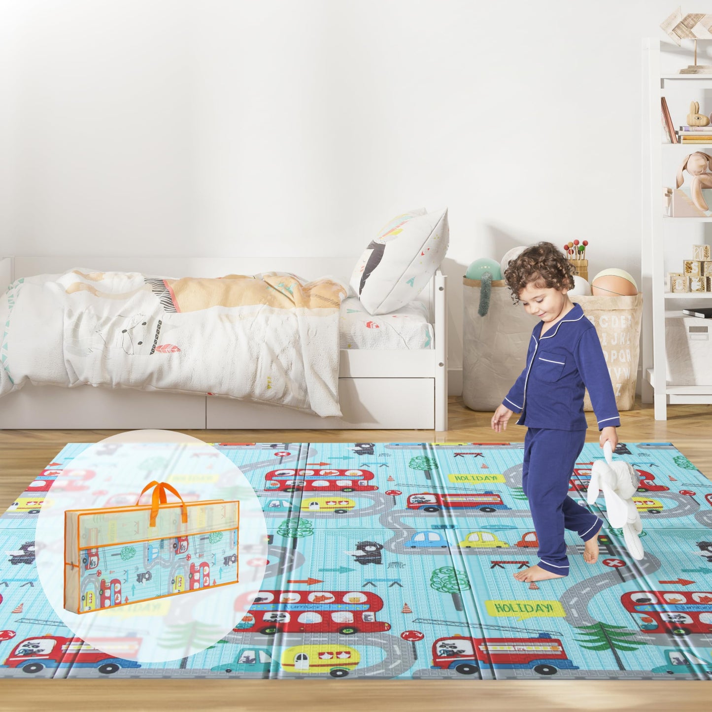 Wiltology playmat, Foldable Baby Play Mat, Extra Large, Non-Toxic, Waterproof Activity Playmats for Babies, Education for Infant, Non-Slip Double Sided (79”x71” 0,4in Olive) boy and Girl