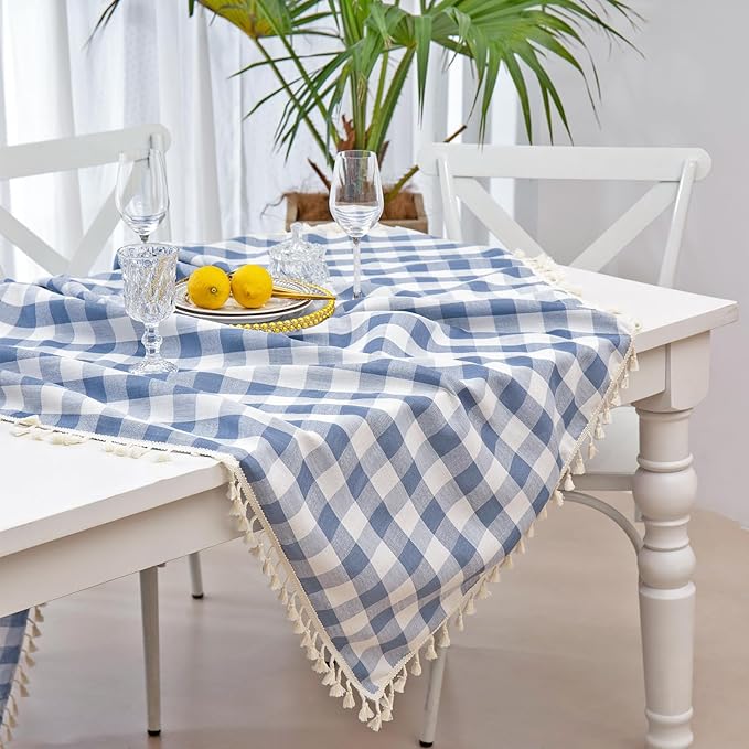 Buffalo Plaid Rectangular Tablecloth-Cotton Gingham Table Cloth for Kitchen Restaurant Farmhouse Spring Summer Easter Decor (Rectangle/Oblong, 55x102,Blue)