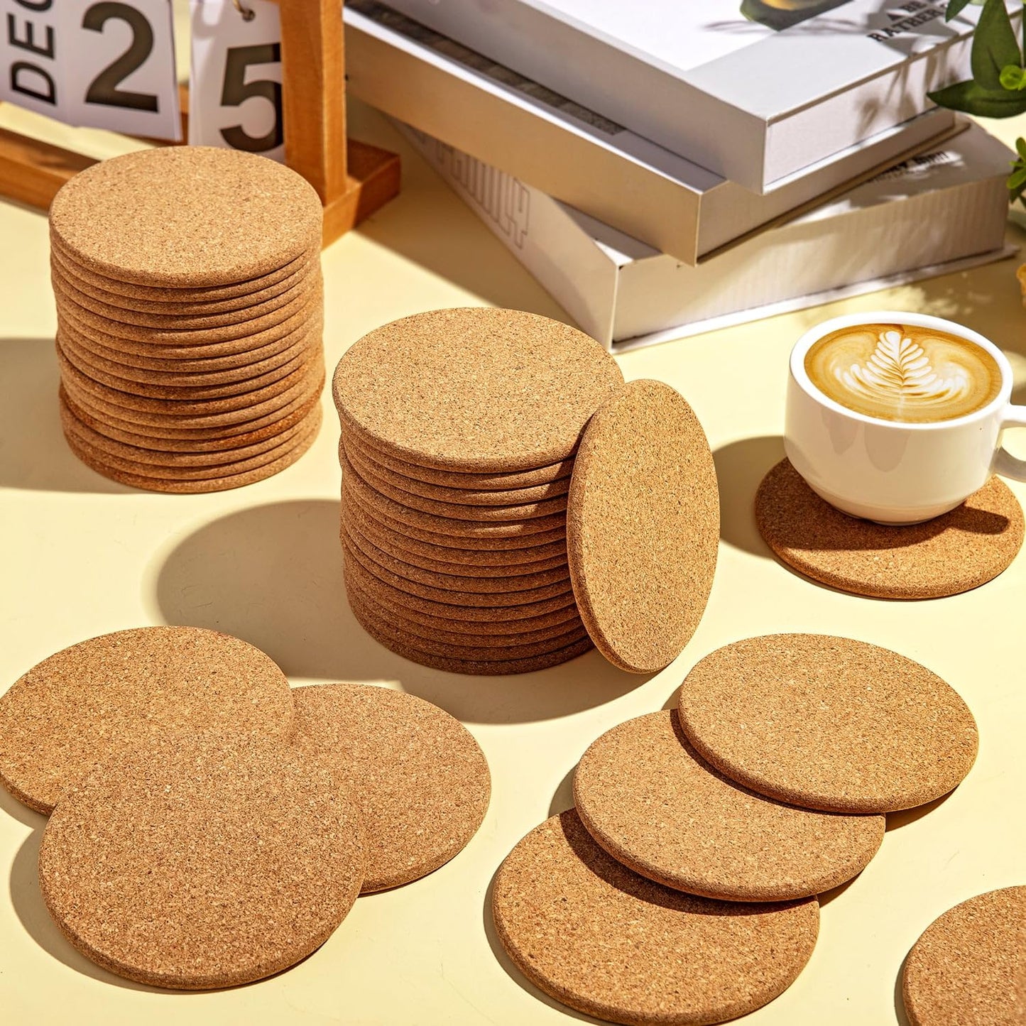 Cork Coasters Bulk for Drinks, 40Pcs Reusable Round Edge Coasters, 3.5 Inches Thick Absorbent Heat Resistant Drink Coaster for Bar Holiday Wedding Birthday Supplies Party Decor