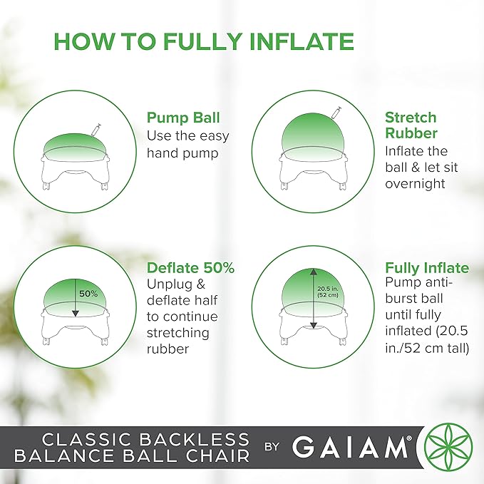 Gaiam Classic Backless Balance Ball Chair – Exercise Stability Yoga Ball Premium Ergonomic Chair for Home and Office Desk with Air Pump, Exercise Guide and Satisfaction Guarantee