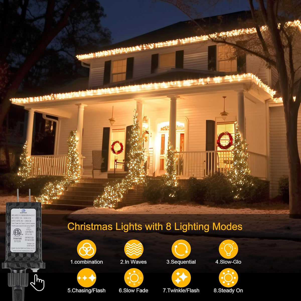 2 Pack 70FT 200LED Christmas Lights,Outdoor Indoor Connectable Fairy Lights with Timer and 8 Modes,Christmas Tree Lights for Garden Party Wedding Christmas Decoration(Warm White)