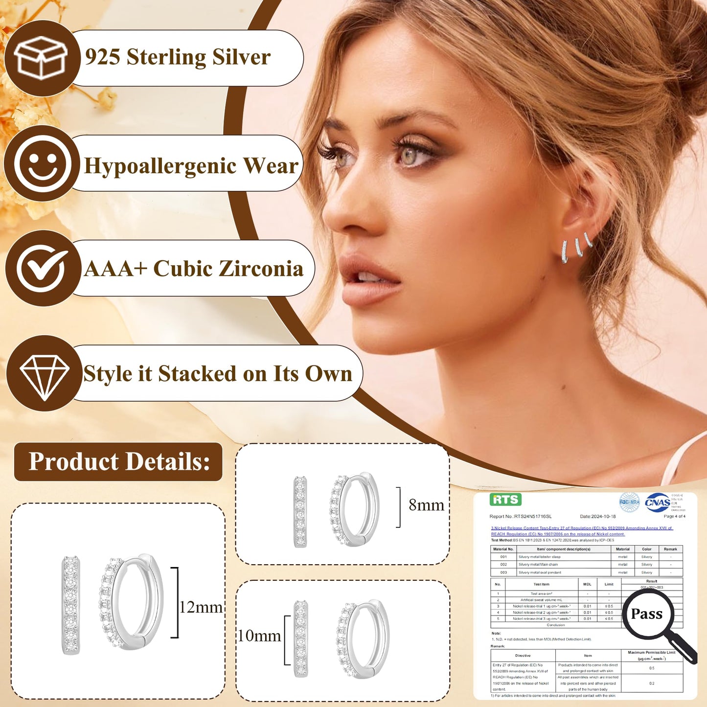 DORANA 3 Pairs 925 Sterling Silver Earrings for Women Non Tarnish Small Huggie Hoop Earrings Hypoallergenic Cartilage Hoops Stackable Earring Silver Stacks Sets for Multiple Piercing