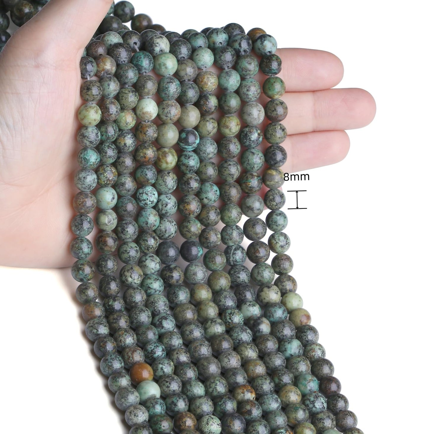 NUKAYAI Natural Indian Turquoise Beads 100Pcs 8mm Crystal Beads Green Loose DIY Round Stone Bead for Bracelet Necklace Earrings Making