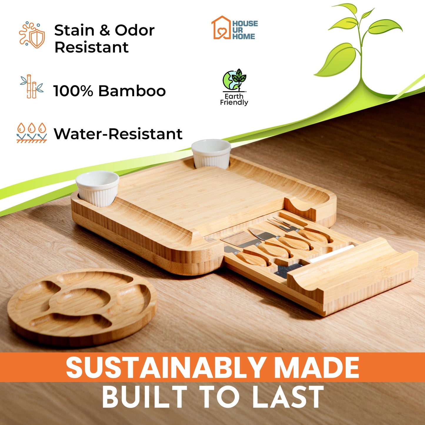 Large Bamboo Charcuterie Board Set with Hidden Drawer Storage | Cheese Board with Knives & Bowls | Perfect Housewarming, Bridal Shower
