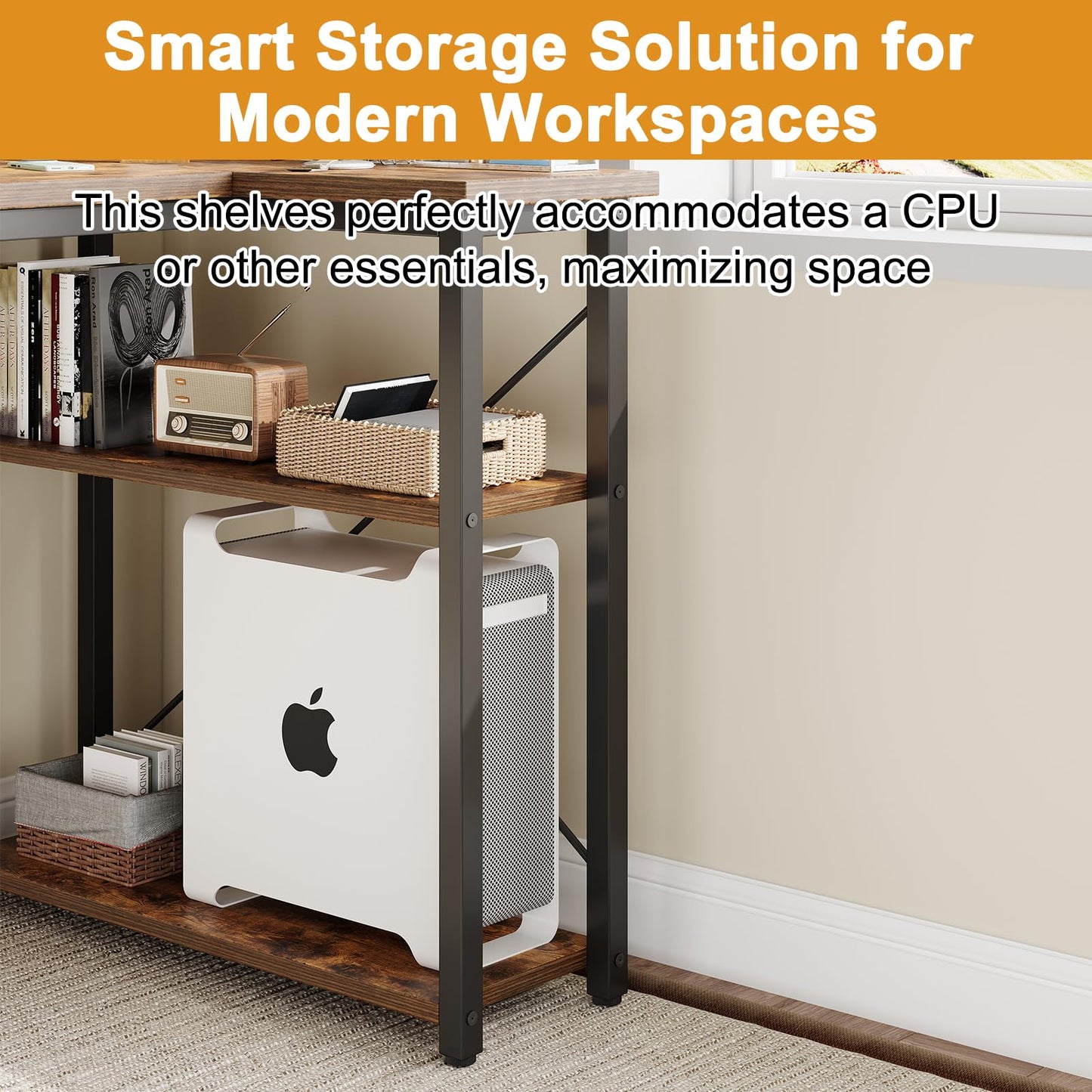 Grandder L Shaped Computer Desk with Reversible Shelves, 40 Inch Small Corner Desk with Storage Bag, Gaming Desk Computer Table Study Writing Desk for Home Office Small Space, Rustic Brown