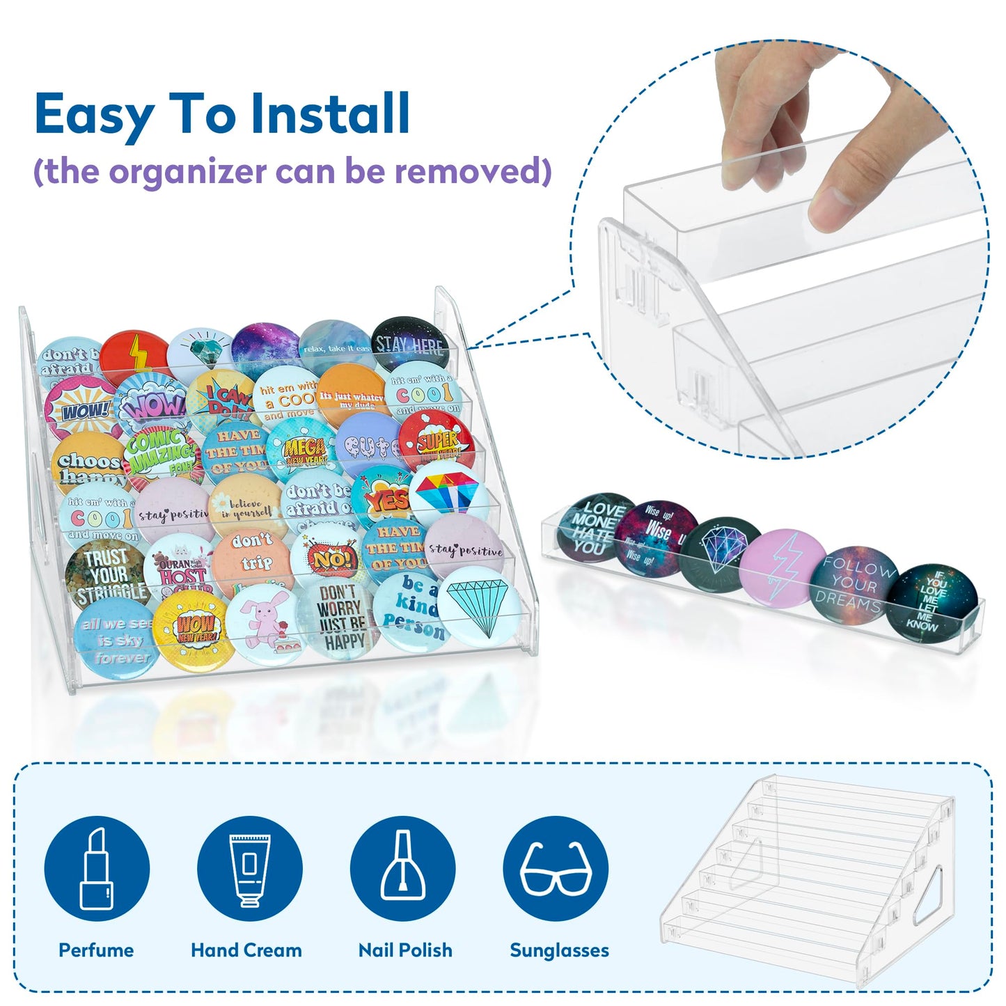 PACMAXI 7-Layer Transparent Button Pins Display Case, Large Capacity Storage Organizer for 35-60 Badges, Portable and Durable Display Box (No Button Pins Included) (7-Layers)