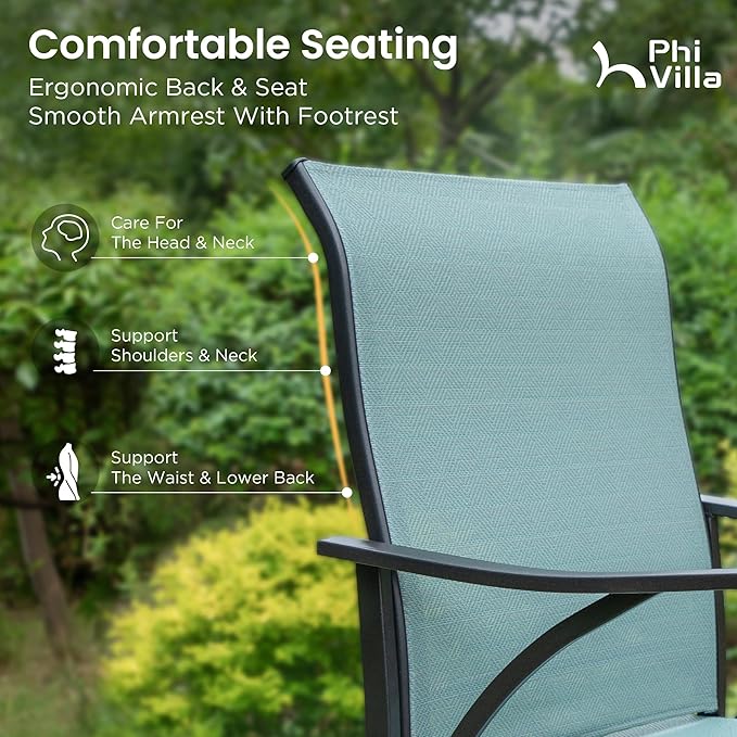 PHI VILLA Outdoor Bar Stools Set of 2, Swivel Patio Bar Stools & Chairs with Armrest, All-Weather High Top Outdoor Bar Chairs for Outside, Porch and Deck