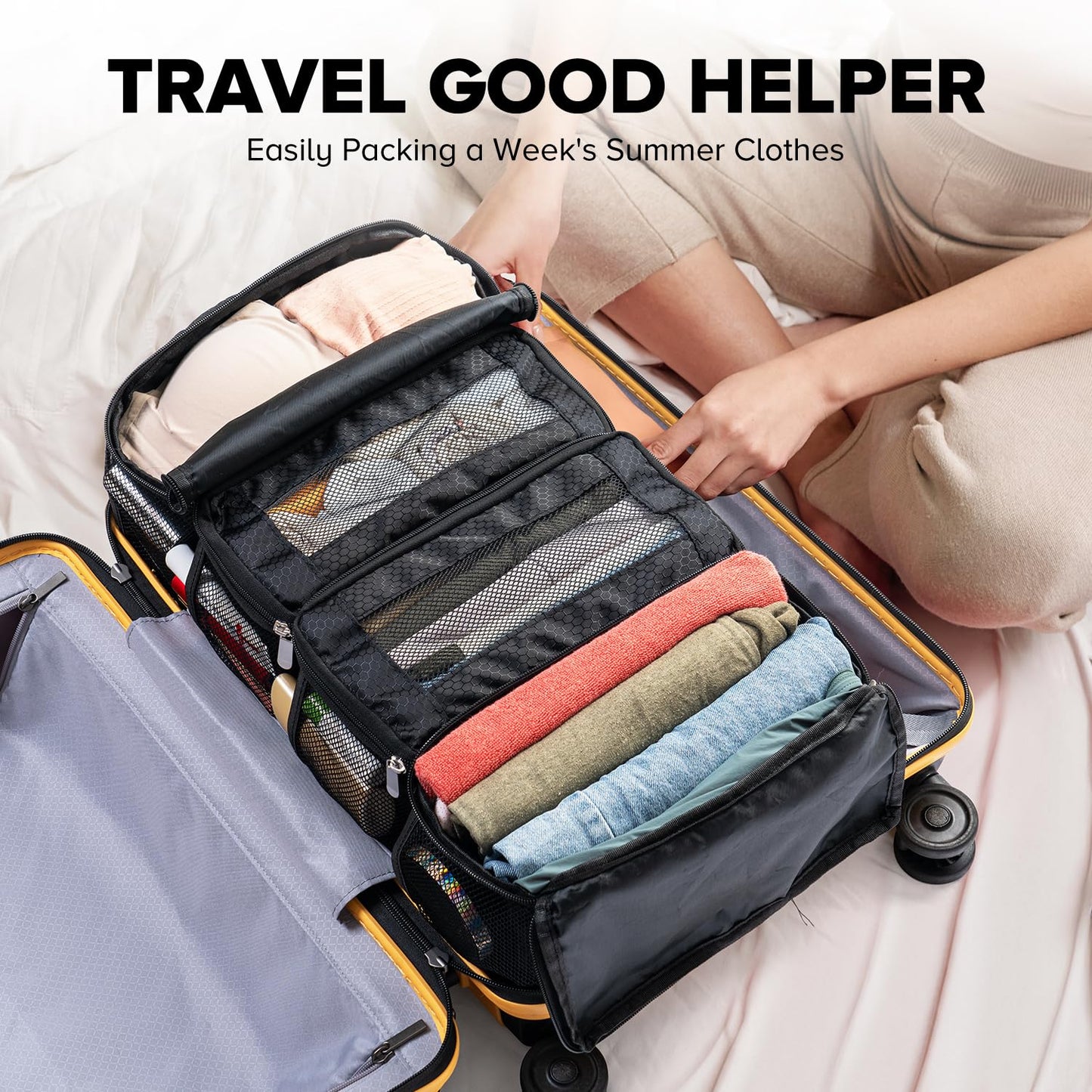 Suitcase Organizer, Travel Luggage Organizer Hanging Shelves Packing Cube Closet/Collapsible Portable Travel Organizer for Carry-on, Small, Black