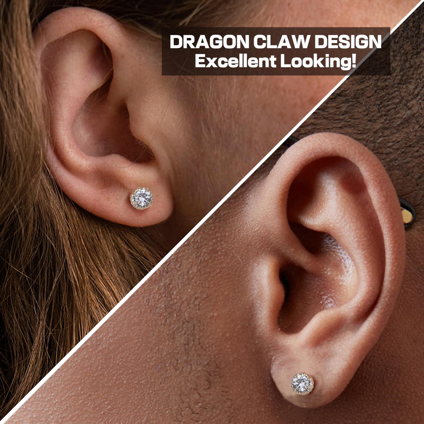 GEMQUEEN Magnetic Earrings for Men Women - 5A Shiny CZ Dragon Claw Punk Hypoallergenic Stainless Steel Non Piercing Clip on Fake Earrings Studs Silver 5MM Not Easy to Fall