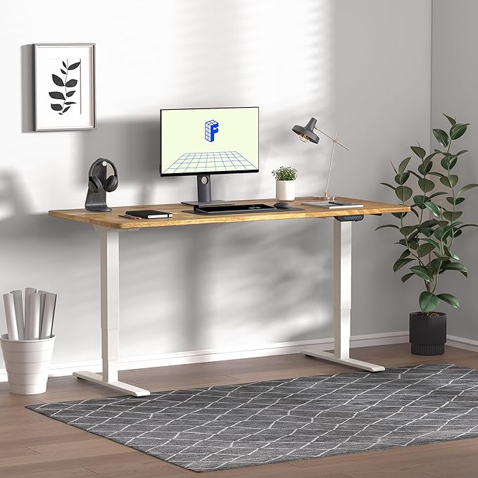 FLEXISPOT E6 MAX Solid Wood Dual Motor 55x24 Inch 3-Stage Heavy Duty Standing Desk, 330lbs Weight Capacity, Height Adjustable Desk w/Cable Management & Wheels(Butcher Block Rubberwood + White Frame)