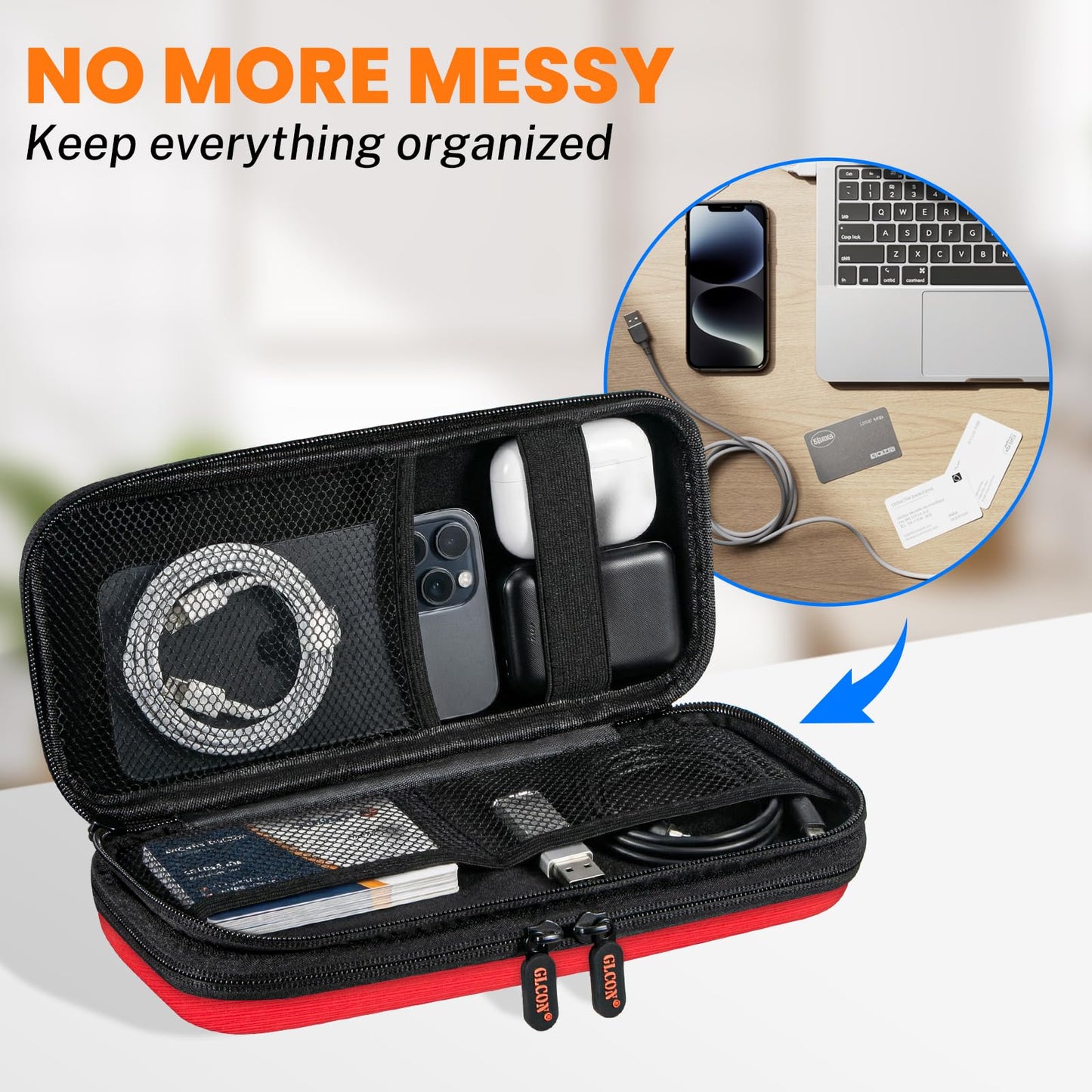 Double-Layer Hard Carrying Case Electronics Organizer - Multi-Pocket Zipper Travel Case Tech Accessories Storage Pouch Bag for Charger, Apple Pencil, Power Bank, Phone, USB Flash Drive, Cord, Cable