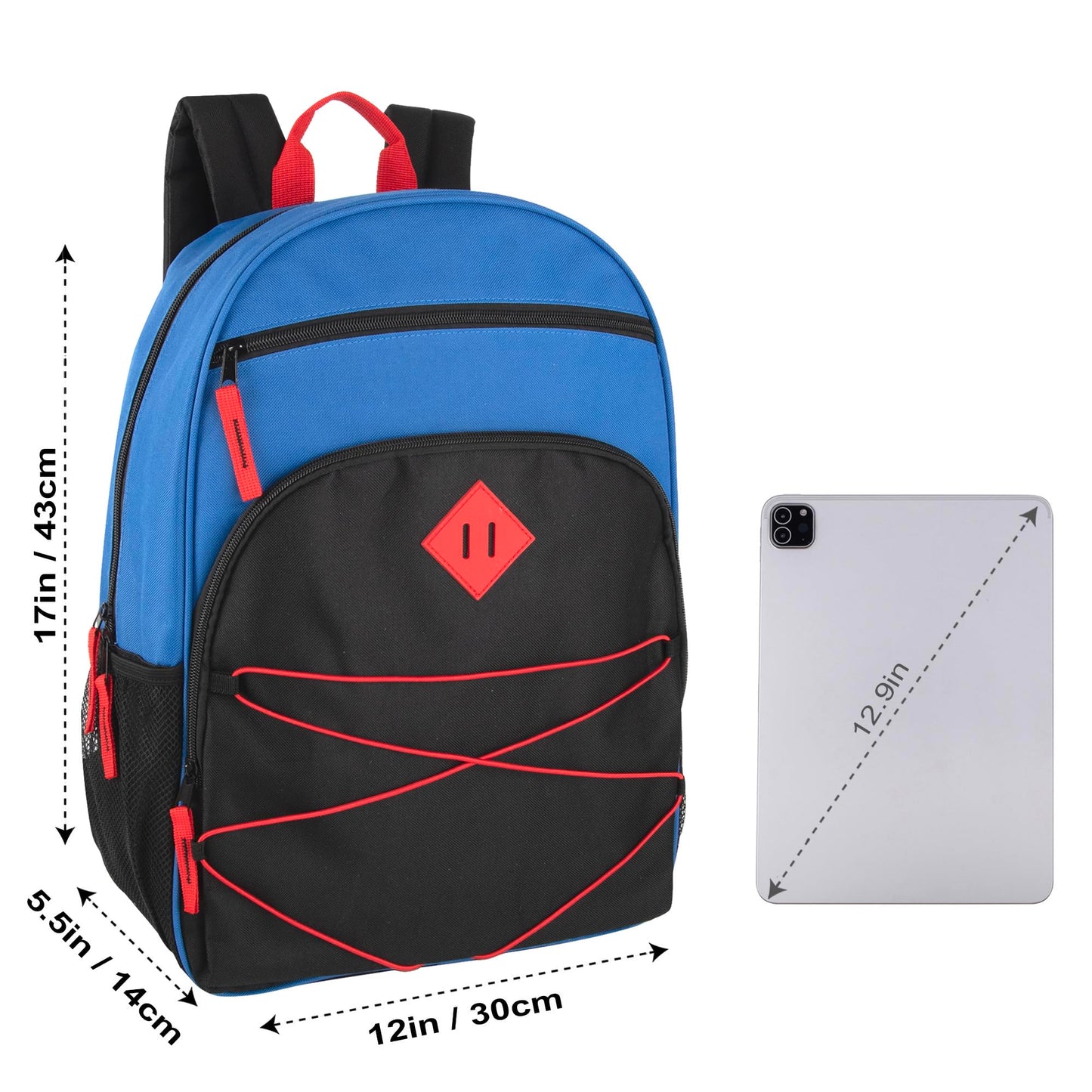 Trail maker Kids Backpacks with School Supplies for Boys, Girls | 20 Piece Back to School Supplies Set with 17" Bungee Backpack (Blue & Black)
