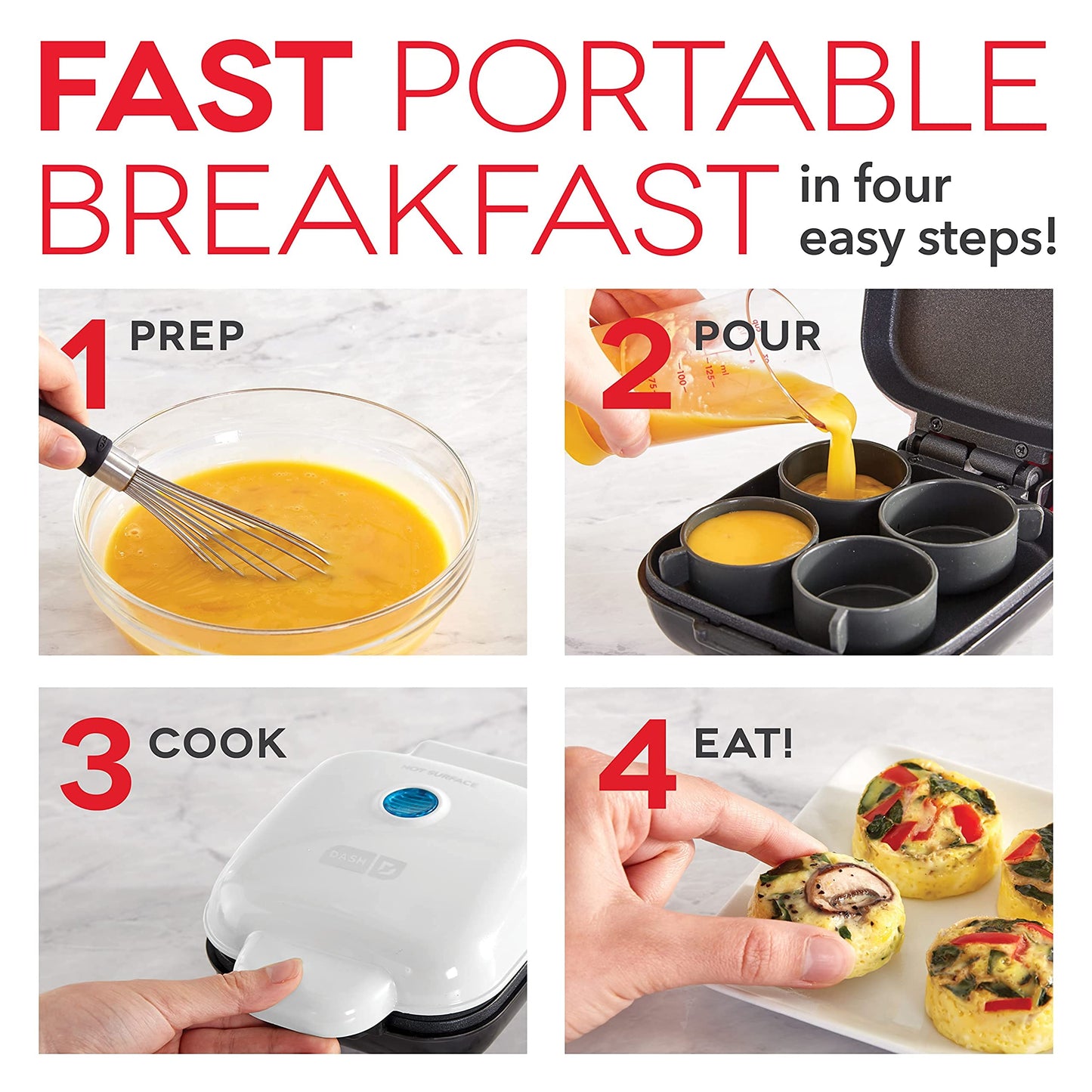 Dash Deluxe Egg Bite Maker - Electric Egg Bite Maker for Healthy Protein Snacks - Quick Cleanup, Space-Saving Design & Non-Slip Feet - 4 Servings, Black