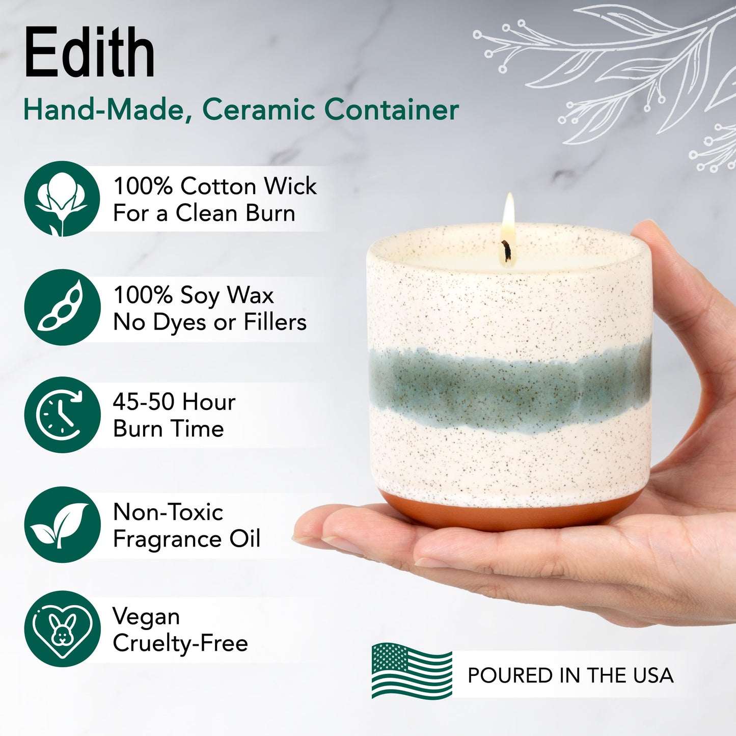 Hyggelight - The Growing Candle, Lavender Scented, 8.5oz Ceramic Pot, Single Wick Aromatherapy Candles, 100% Soy for Women and Men, Edith