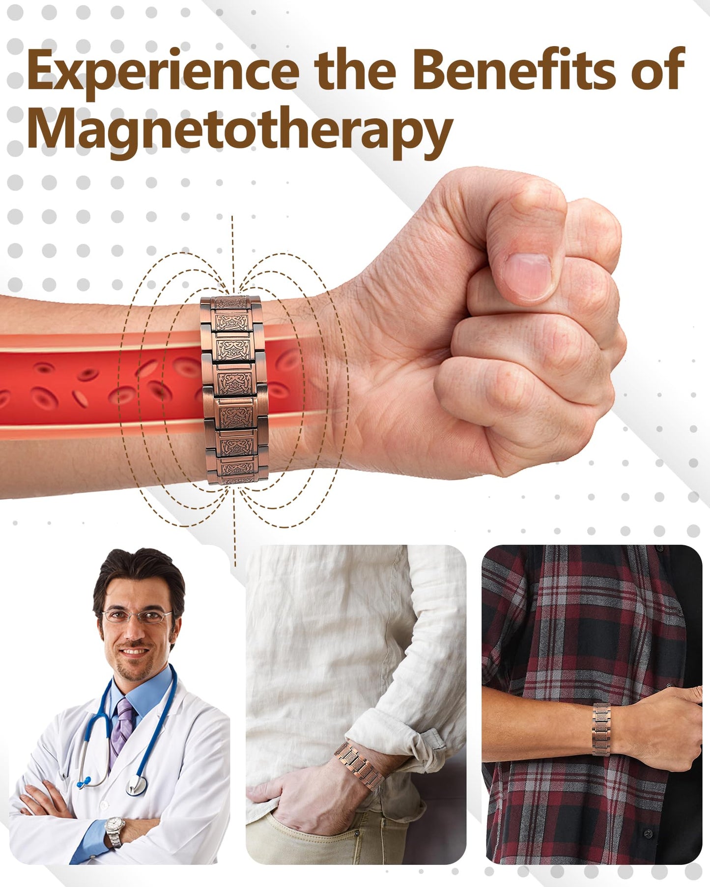Feraco Copper Bracelet for Men, 3X Strength Magnetic Therapy Bracelet with Powerful 3800 Gauss Magnets,Copper Cooper Jewelry