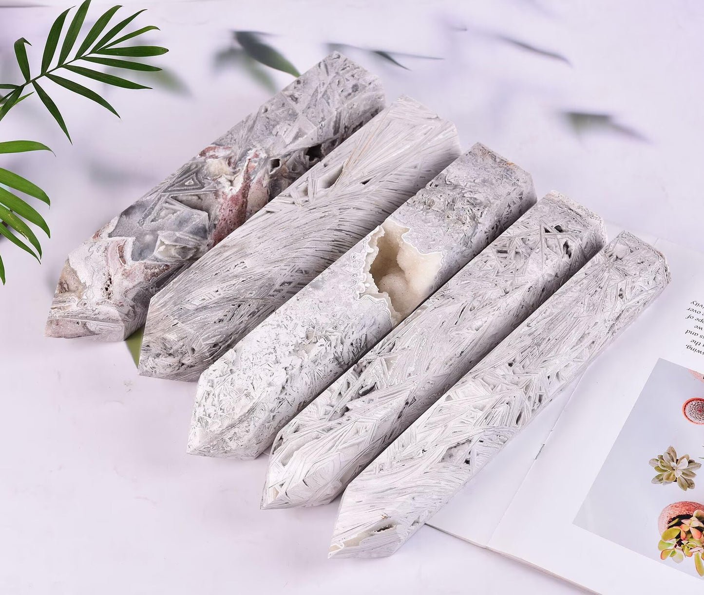 Large Mexican White Agate Stone Wand Healing Crystal Obelisk Tower 6 Faceted Column Reiki Chakra Meditation Therapy 2.2-2.6 LBS