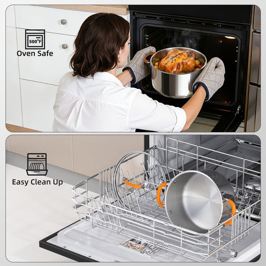 Ciwete Stainless Steel Stock Pot, 5.2 Quart Soup Pot with Lid, Heavy-Duty Thick Bottom Induction Cooking Pot for Pasta, Stew & Simmering, Even Heating, Compatible with All Cooktops, Dishwasher Safe