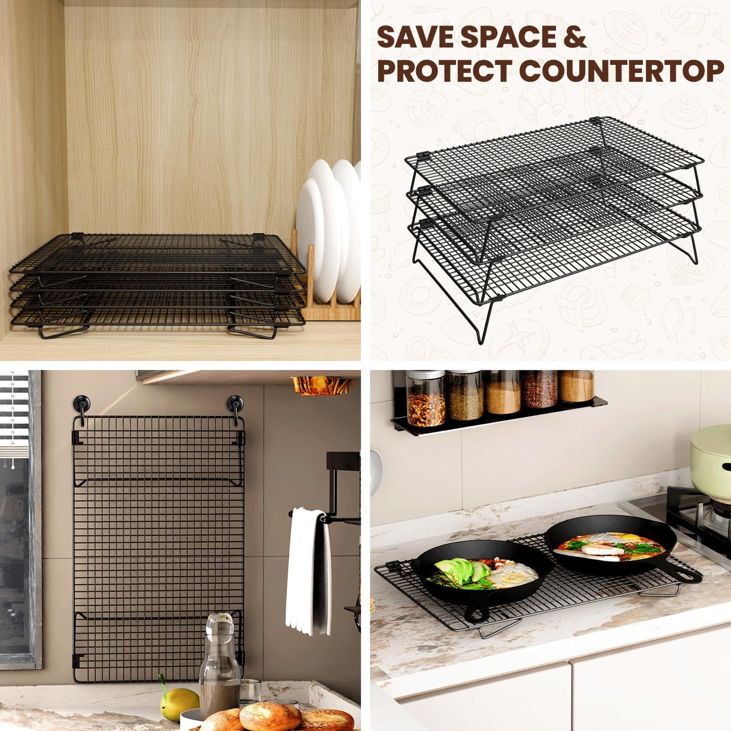 ZHIWUJIA 3 Layer Detachable Collapsible Cooling Racks, 17 * 11 Inch Cooling Wire Rack Stackable Drying Rack Cookie Rack Bread Cooling Rack