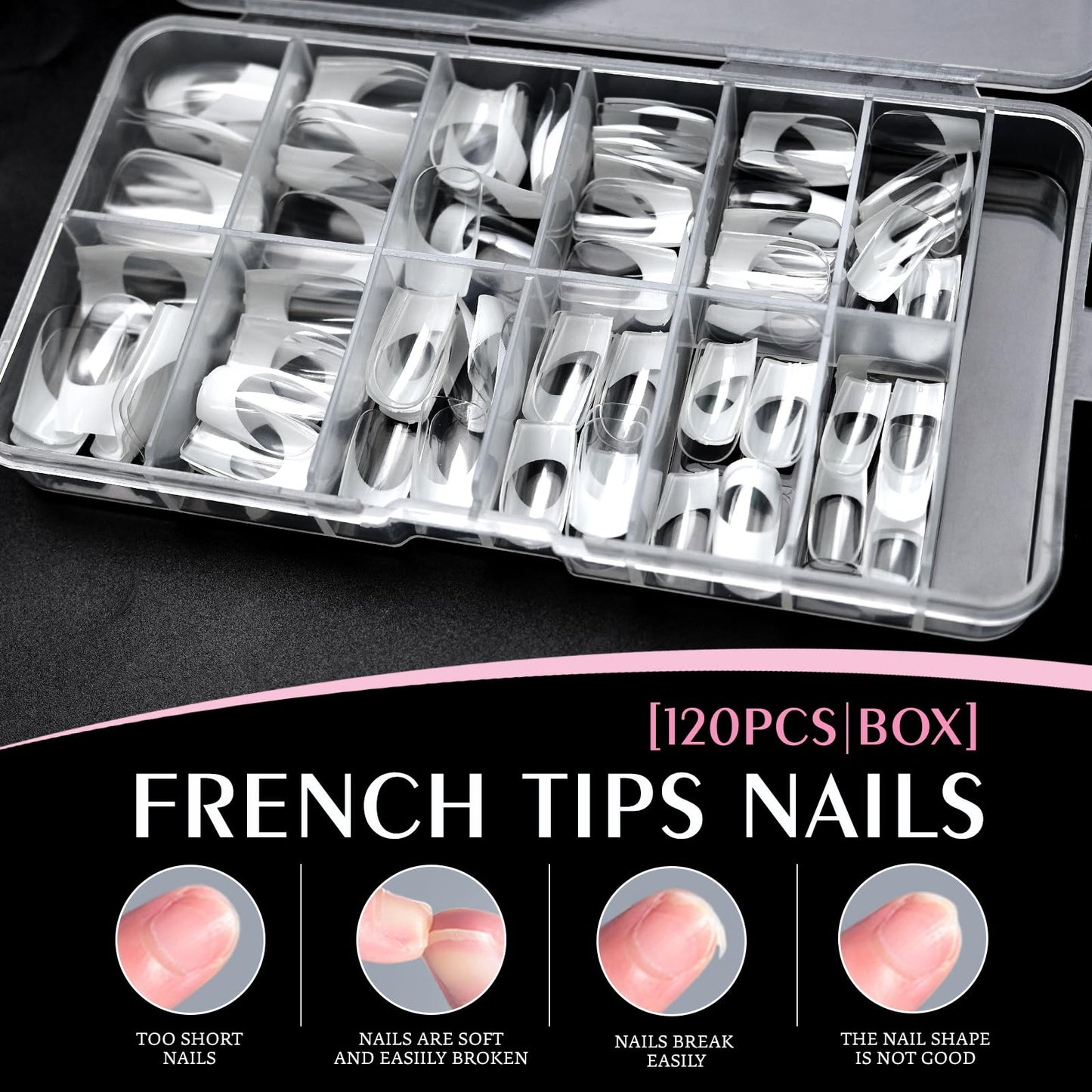 Bellelfin White French Tip Press on nails Short Square Fake Nails, 120PCS Square Nail Tips Short French Tip Nails, Clear Acrylic Press on Nail Full Cover False Nail