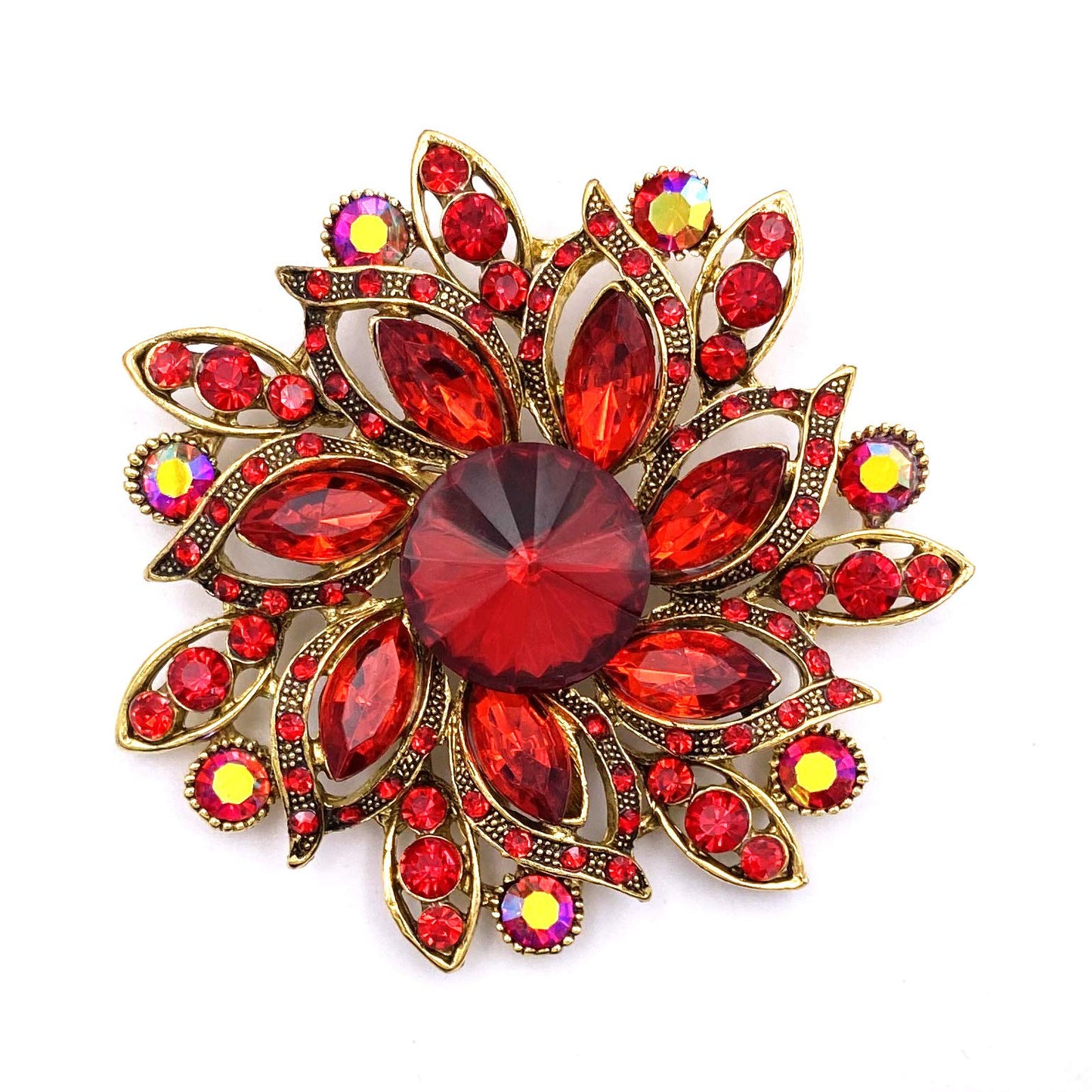 LAXPICOL Vintage Women's Red Austrian Crystal Elegant Flower Brooch Wedding Broach Pin