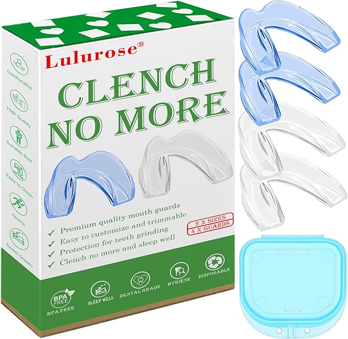 Mouth Guard for Grinding & Clenching Teeth 4 Count Total (2 Sizes) 2 pcs Blue Including Hygiene Case Nighttime Teeth Protection BPA-Free Comfortable Clench No More & Sleep Well