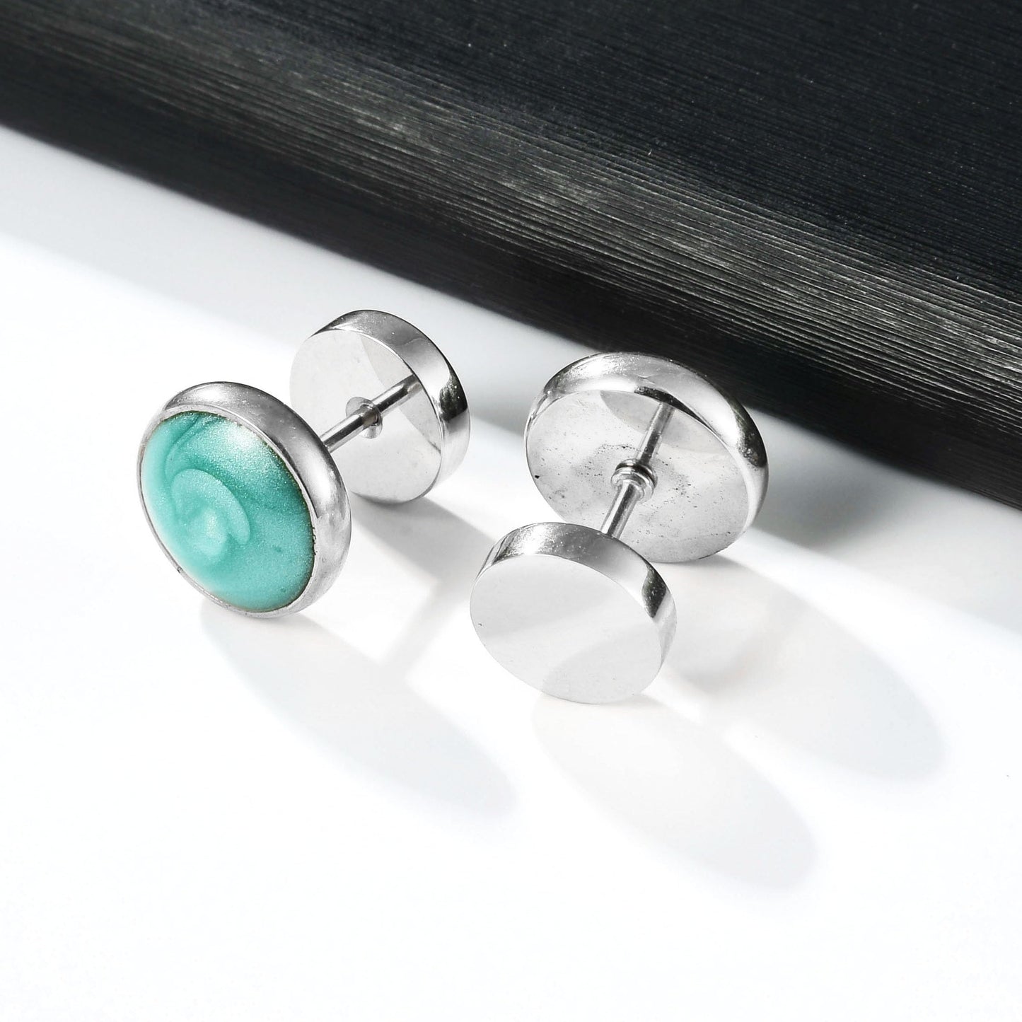 Screw Flat Back Stud Earrings Titanium Green Stainless Steel Barbell Earrings for Women Men Ssentive Ears Punk Dot Ear Studs