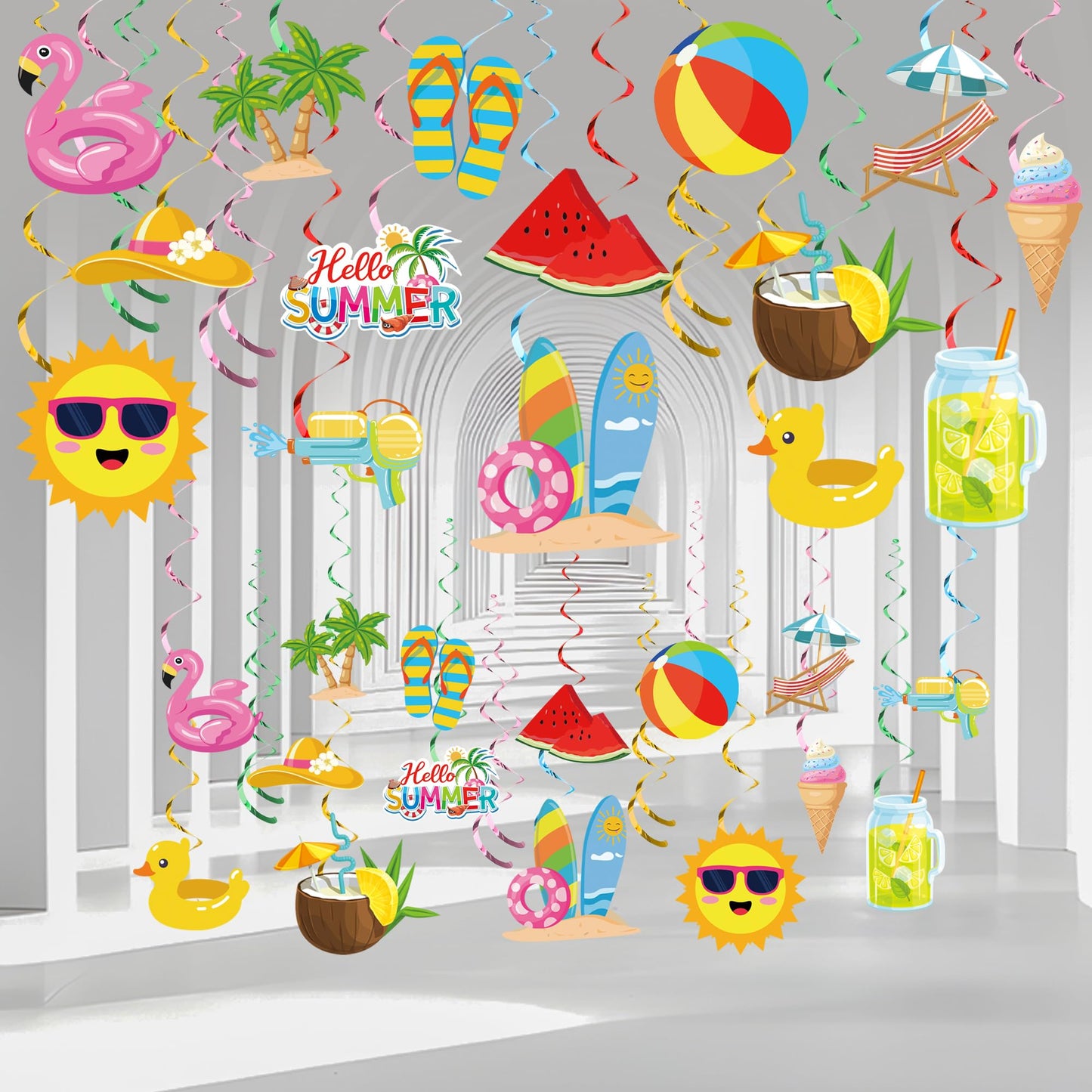 36 PCS Summer Party Hanging Swirls Pool Beach Swirls Decorations Summer Ceiling Hanging Decor Streamers for Pool Beach Themed Birthday Party Decor