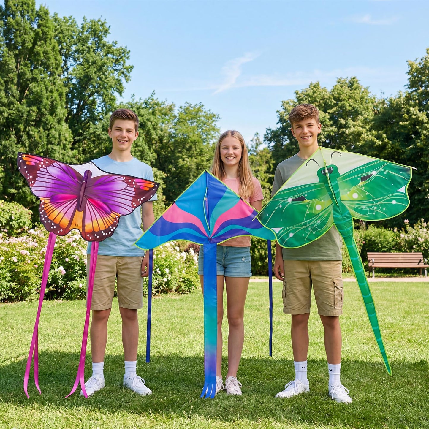 3 Pack Large Kites - Butterfly Delta Dragonfly Kites Easy to Fly for Adults Kids Beach Park Outdoor Game Activities, Gifts for Easter and Festival