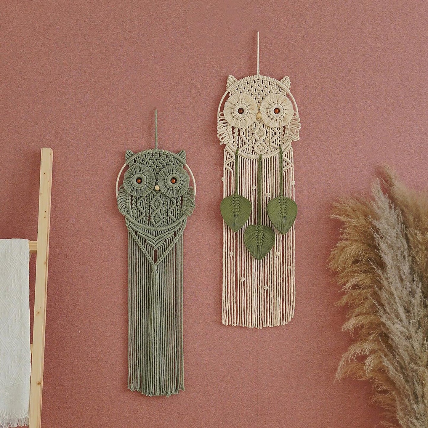 Tissting Cotton Macrame Owl Wall Art - Hand-Woven Boho Decor for Bedroom, Living Room Nursery with Easy Hanging, Housewarming Gift