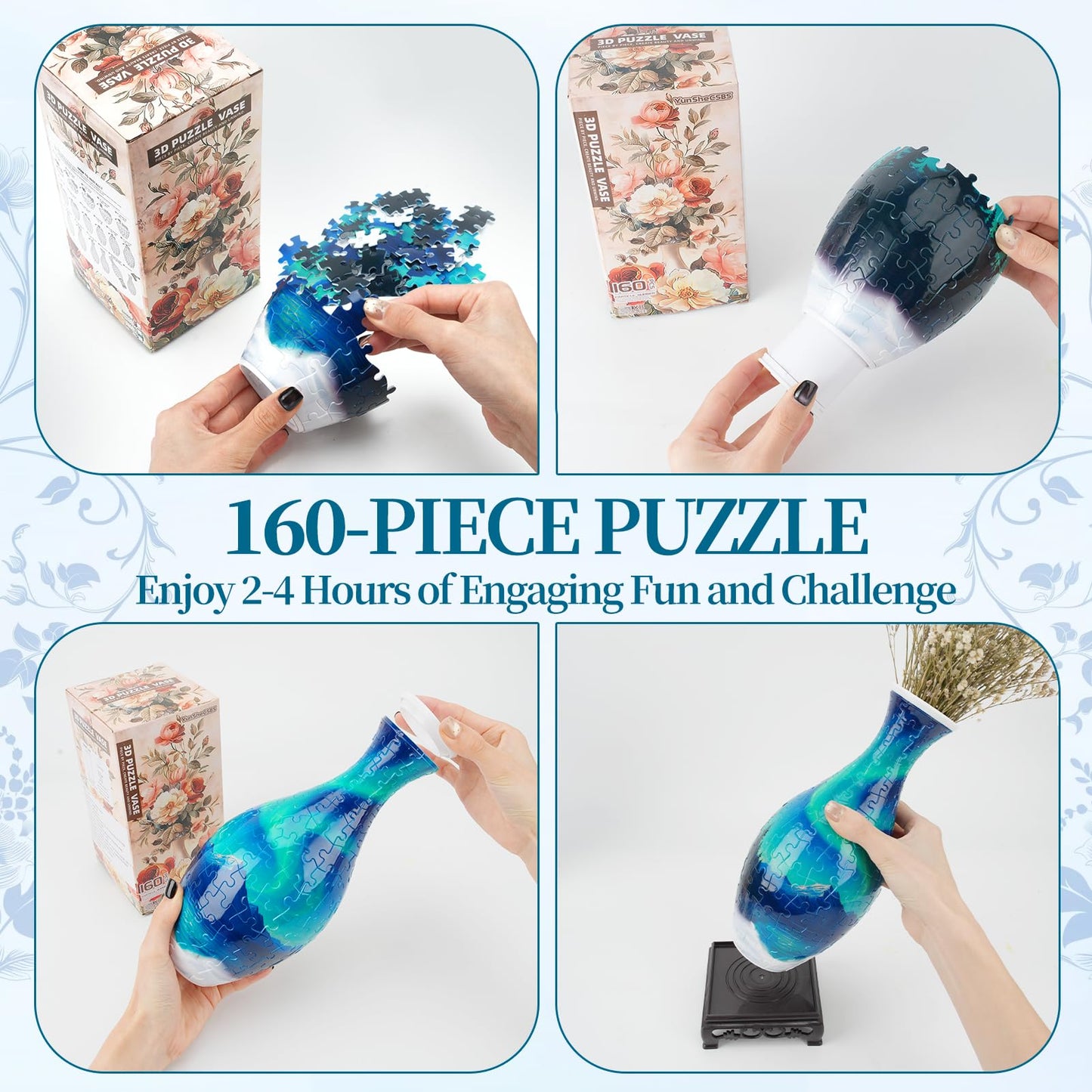 3D Puzzles Vase for Adults, Crafts for Adults, 160 Pieces Plastic DIY Unique Flower Vase with LED Light, House Warming Gift Birthday Gifts for Flower Arrangements and Home Decor (Night Light)