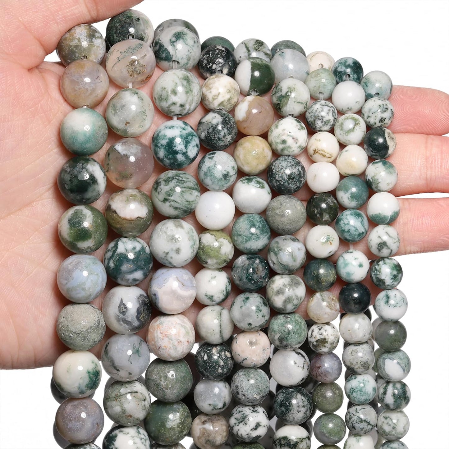 NITOPUPU 10mm 37pcs Tree Agate Natural Stone Beads for Jewelry Making Supplies, Round Crystal Beads for Bracelets Necklace DIY Crafts