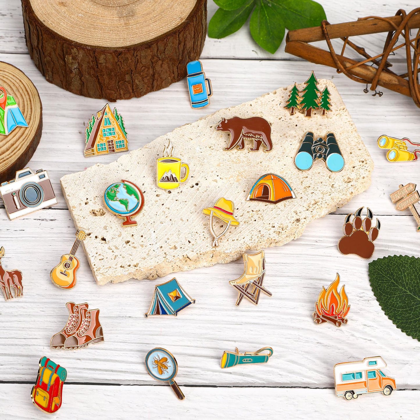 SANNIX 60pcs Camping Enamel Pins, Camp Lapel Pins Outdoor Adventure Brooch Camping Decor Camping Party Supplies Gifts for Campers Clothes Backpacks Hat Jacket Accessories