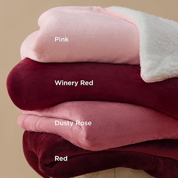 Bedsure Sherpa Fleece Throw Blanket for Couch - Thick and Warm, Soft Fuzzy Plush Throw Blanket for Winter, Winery Red, 50x60 Inches