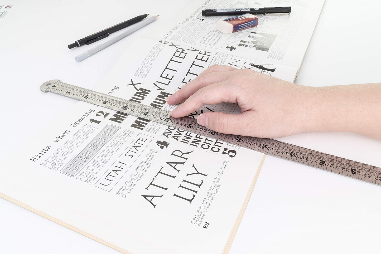 Pacific Arc 18 inch Pica Pole Metal Ruler, with Pica, Points, Inches, and Agate Measurements, Stainless Steel Ruler for Drafting
