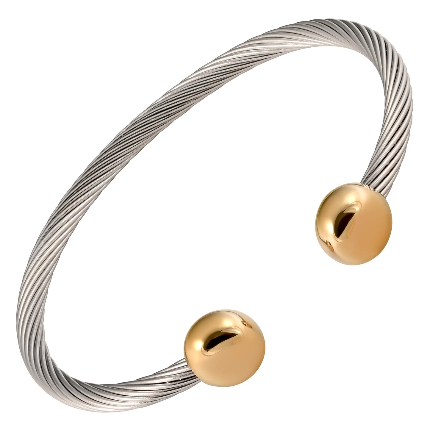 MAGNETJEWELRYSTORE 2-Tone Stainless Steel Magnetic Therapy Bracelet High Power Magnets, For Men and Women, Adjustable Bangle