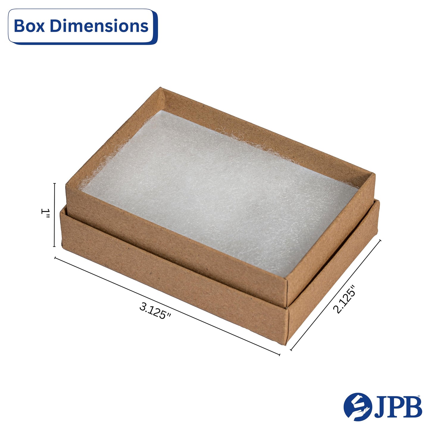 JPB Recycled Kraft Cotton Filled Jewelry Boxes #32 (Case of 100) (3 1/8" x 2 1/8" x 1")