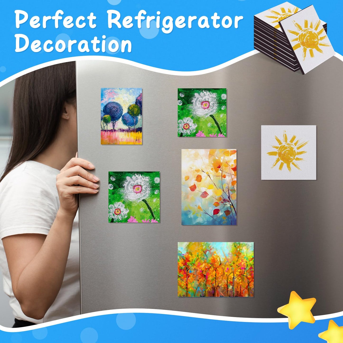 Engrowtic 60 Pcs Mini Magnetic Canvas Panel Boards Magnetic Painting Canvas Panel Various Size for Painting Fridge Locker Art Crafts DIY