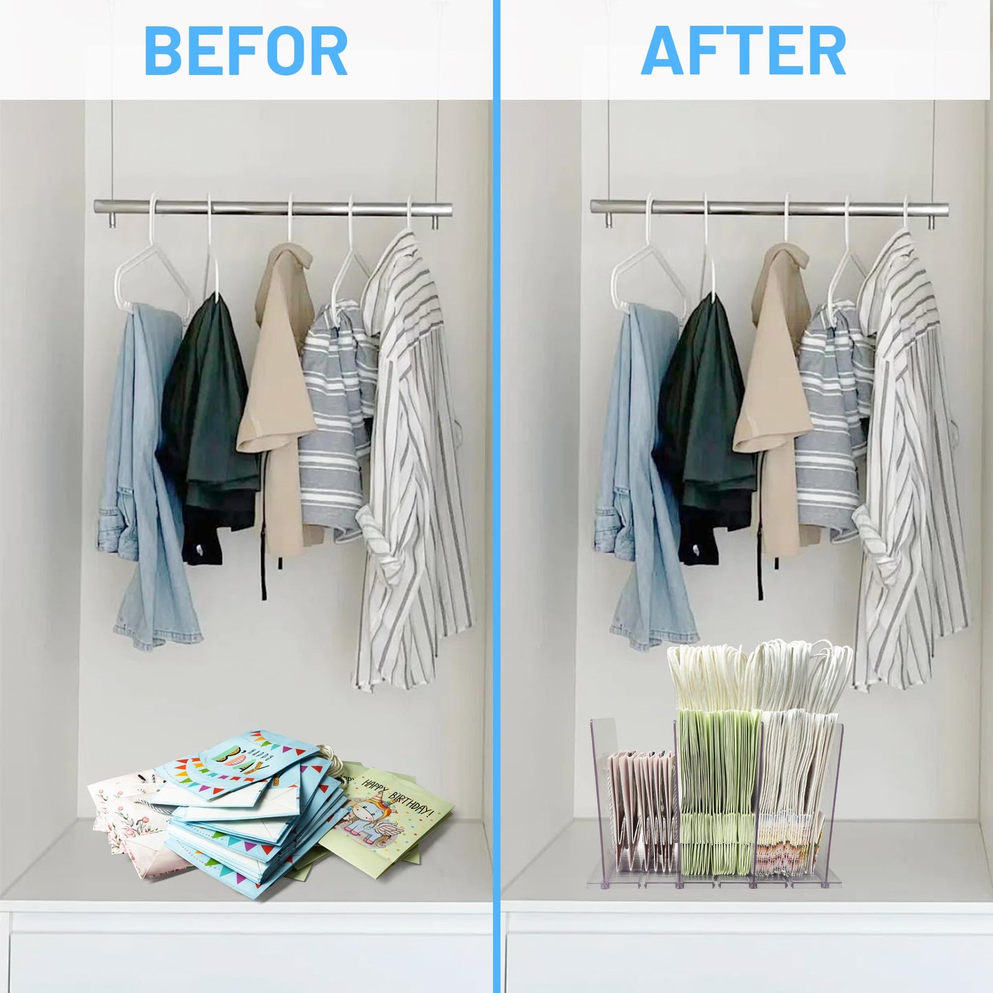 Amviner Gift Bag Storage Organizer, Acrylic Clear Shopping Bag Organizer, Adjustable Shelf Divider Bag Organizer for Small Closet, 1 Pack