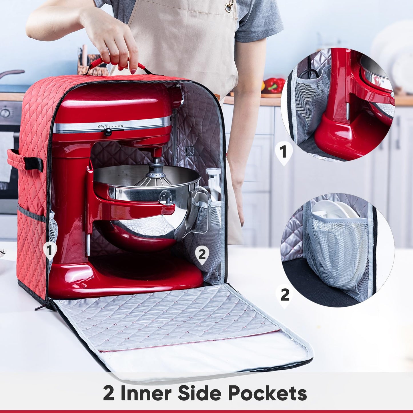 BAGSPRITE Stand Mixer Cover with Appliance Sliders Base Compatible with KitchenAid Mixer-Storage Bag for 4.5/5 Quart with Pockets for Kitchen Aid Accessories and Attachments
