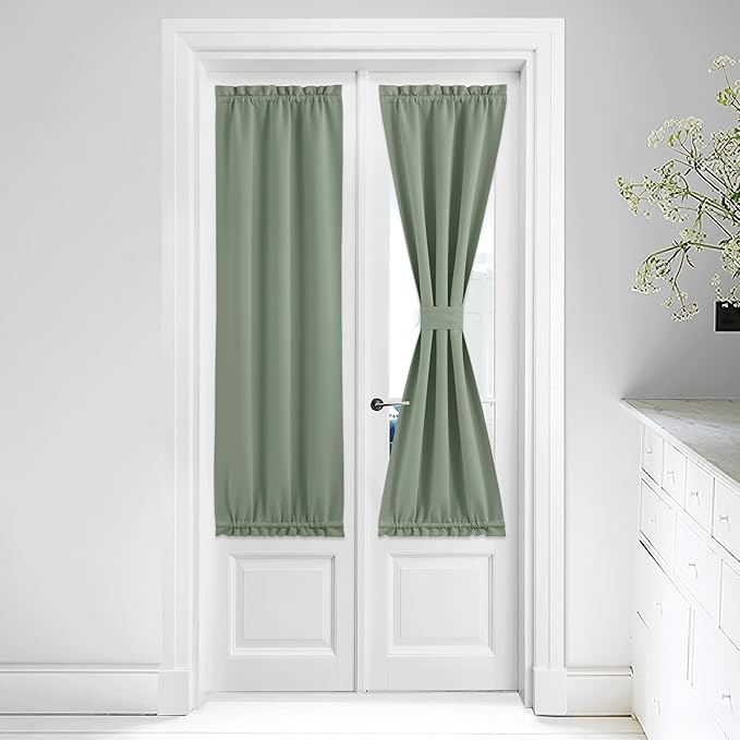 NICETOWN Door Curtain Panel - Thermal Insulated Front Door Side Light Block Privacy Protect Decoration for Front/Christmas Adjustable Size Dual Rod Pocket Top, 25 W x 64 L, Greyish Green, 1 PC