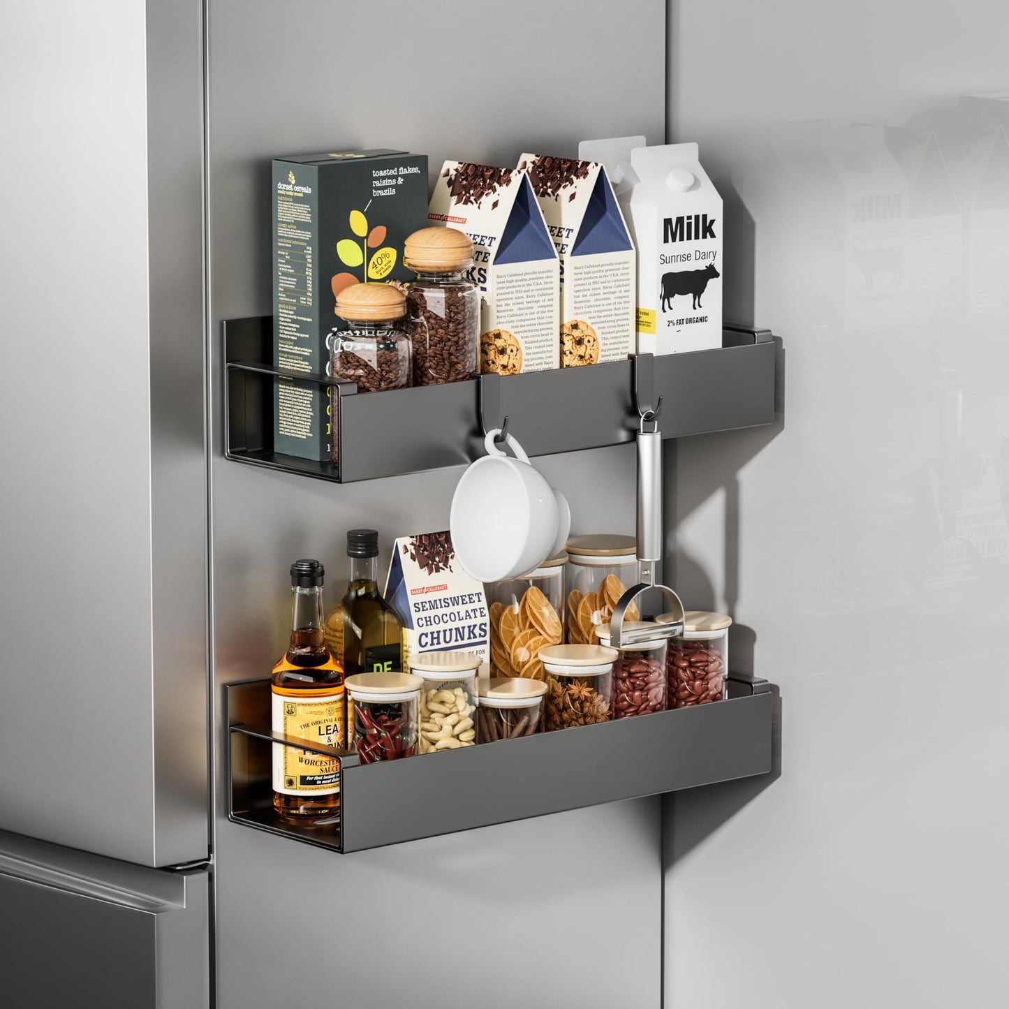 OSOVGO Magnetic Fridge Organizer, Spice Rack, Kitchen Organizers and Storage, Cabinet Organizer with Shelf, Pantry Organization for Countertop, Over the Door Storage with Detachable 2 Hooks