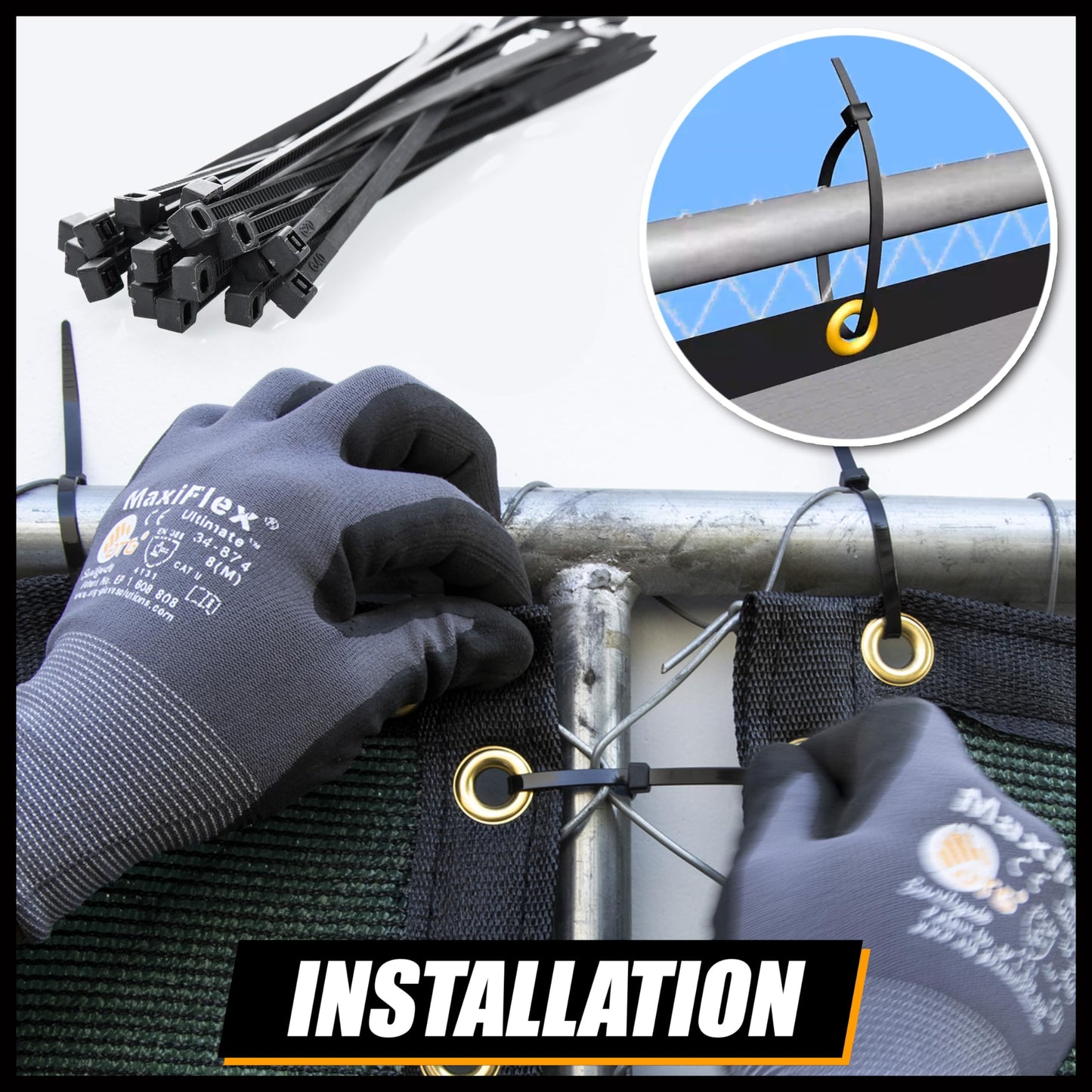 Royal Shade 4' x 12' Black Fence Privacy Screen Windscreen Cover Netting Mesh Fabric Cloth - Cable Zip Ties Included (We Make Custom Size)