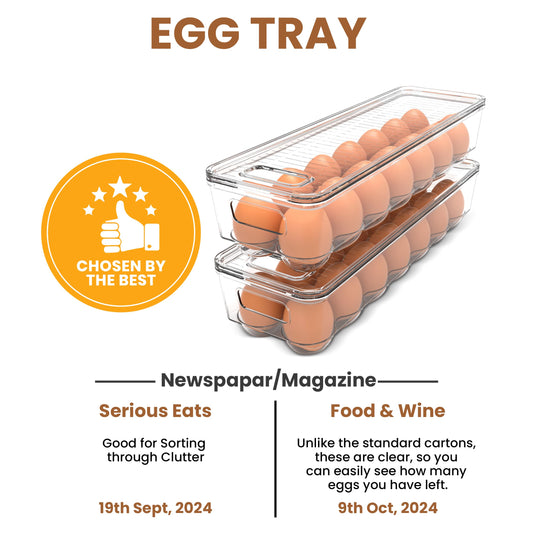 Utopia Home Egg Container With Lid and Handle for Refrigerator Organization- Pack of 2 - Clear Stackable Egg Holder for Kitchen or Pantry Organizers and Storage