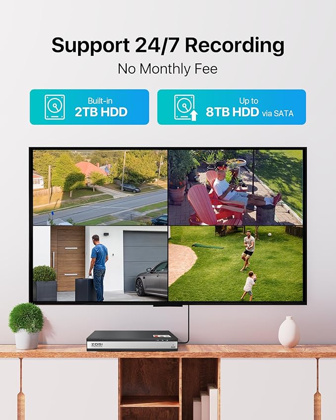 ZOSI 3K Lite 16Channel Security Camera System,AI Human/Vehicle Detection,Night Vision,Remote Access,16pcs 1080P Outdoor Surveillance Bullet Cam,H.265+ 1080p 16CH DVR with 2TB HDD for 24/7 Recording