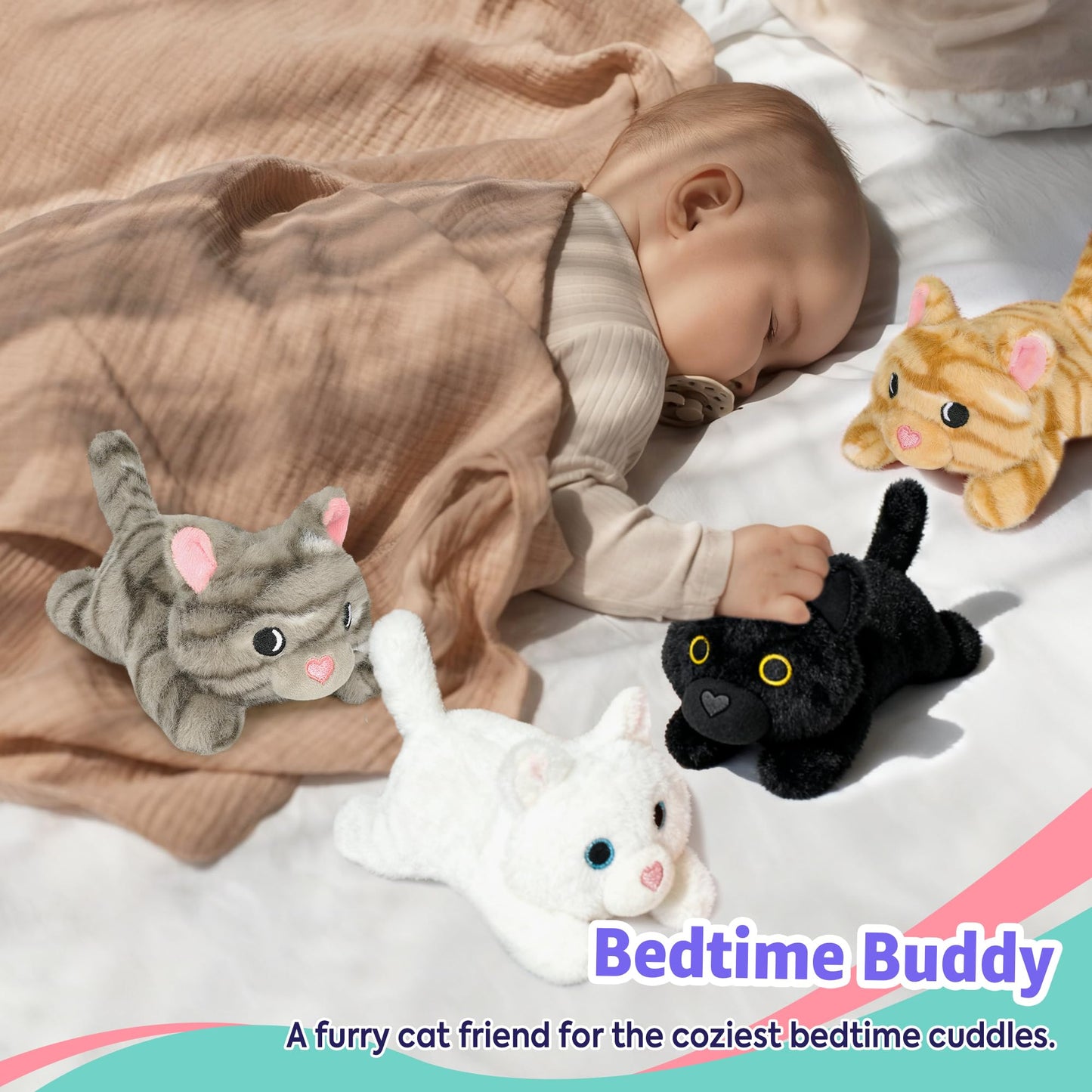 Onsoyours Original 5PC Cat Stuffed Animals with Babies Inside, Kawaii Kiity Plush with Mommy & 4 Kittens - Cute Plushies Toys for Girls Kids (White)