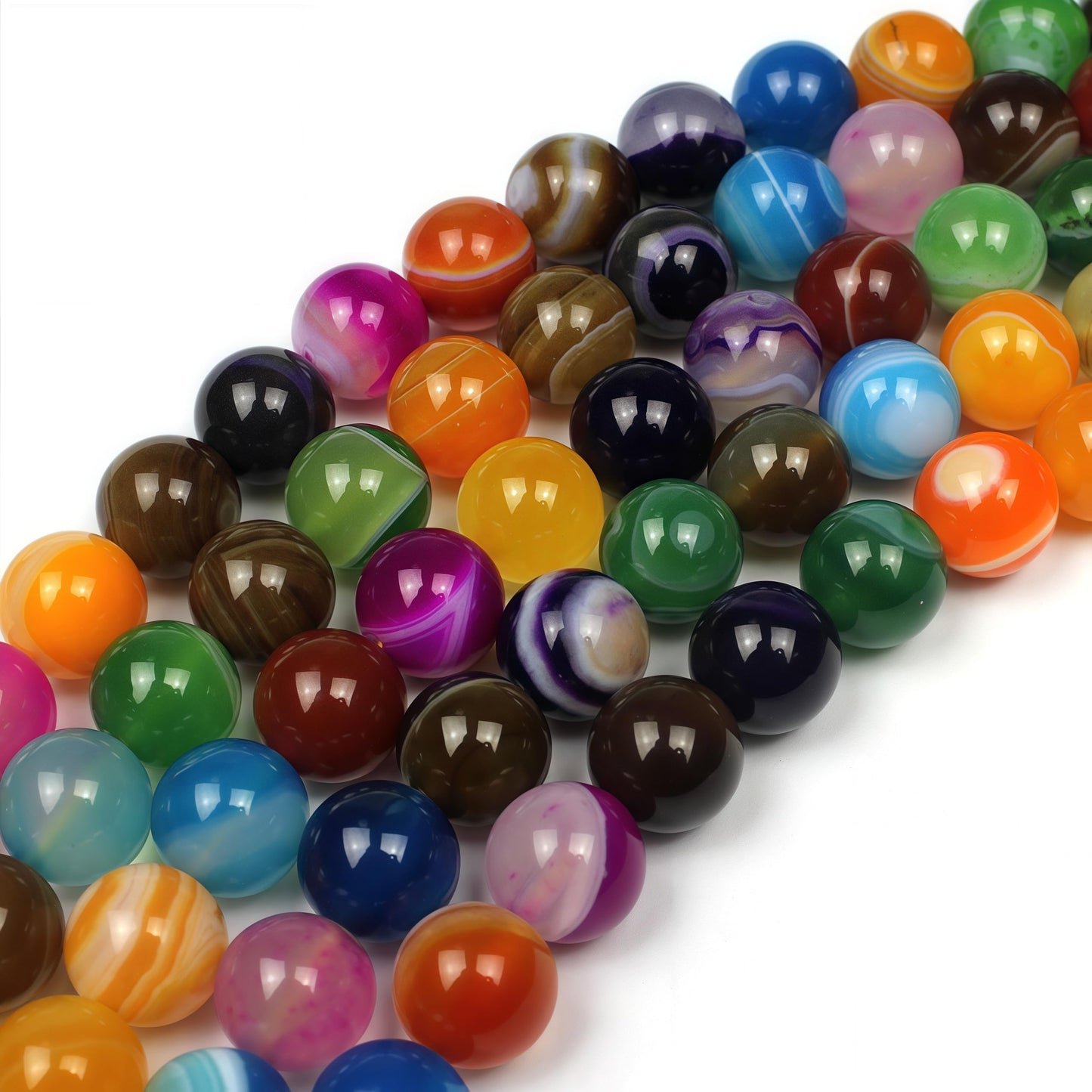 MJDCB Natural Multicolor Stripe Agate Beads Round Loose Beads for Jewelry Making DIY Bracelet Necklace (8mm)